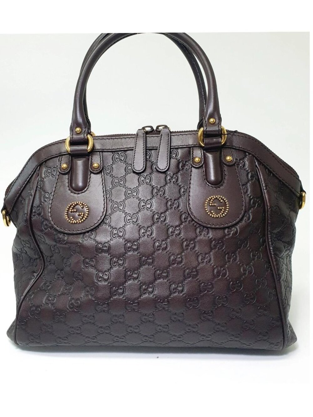 Authentic Gucci Guccissima Leather Boston Bag Brown GG Monogram Satchel Luxury - Picture 2 of 11